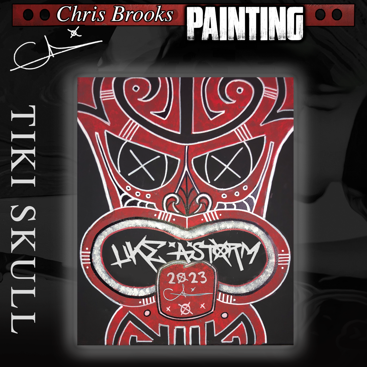 CHRIS BROOKS TIKI SKULL ORIGINAL ART PAINTING