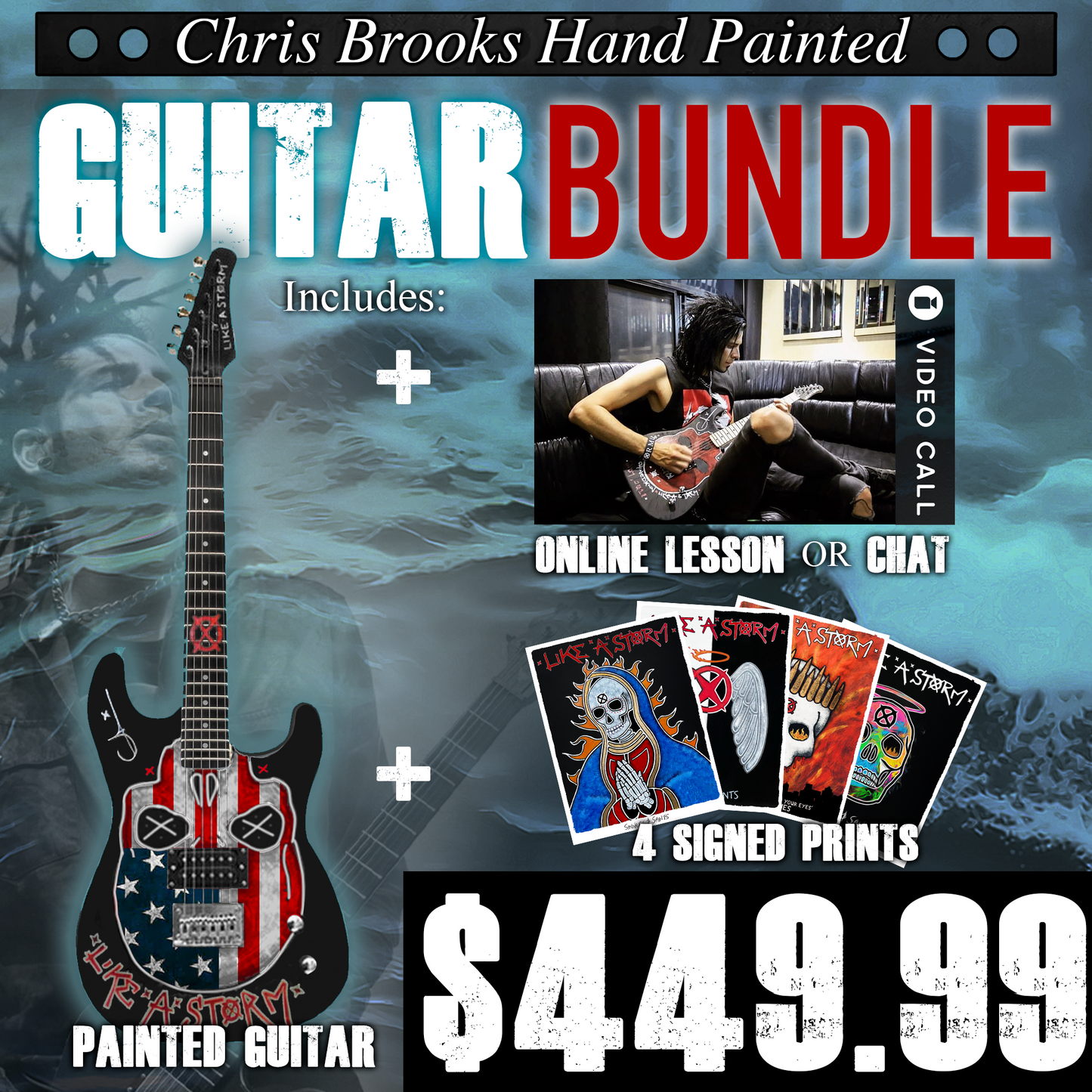 HAND-PAINTED GUITAR BUNDLE- | Painted & Signed by Chris Brooks LAS