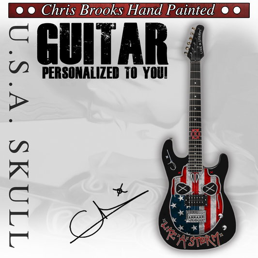 HAND-PAINTED GUITAR - USA SKULL | Painted & Signed by Chris Brooks LAS