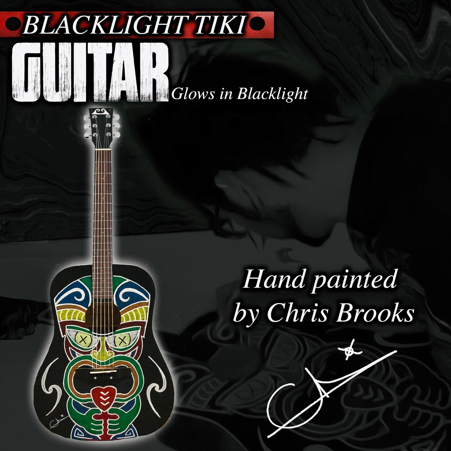 HAND-PAINTED GUITAR - Blacklight Tiki | Painted & Signed by Chris Brooks